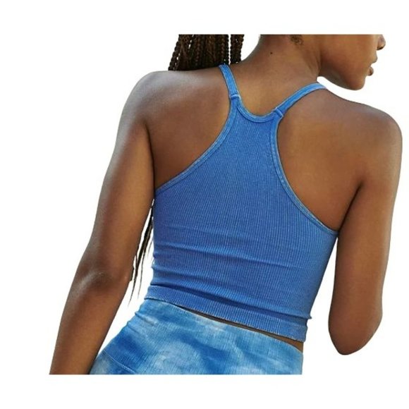 FREE PEOPLE COSMIC COBALT BLUE HAPPINESS RUNS LONG CROP TANK SZ:X/S M/L NWOT - Picture 3 of 6